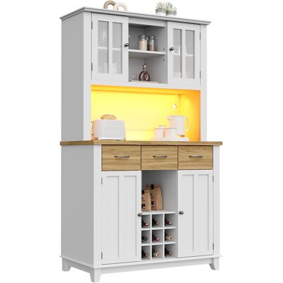 STILVORA Credenza Alta Da Cucina Con Ripiani Regolabili E Led, Mobile Contenitore Multifunzione Per Cucina, In Mdf, Bianco E Naturale, 106 X 40 X 179,5 Cm STILVORA Credenza Alta Da Cucina Con Ripiani Regolabili E Led, Mobile Contenitore Multifunzione Per Cucina, In Mdf, Bianco E Naturale, 106 X 40 X 179,5 Cm