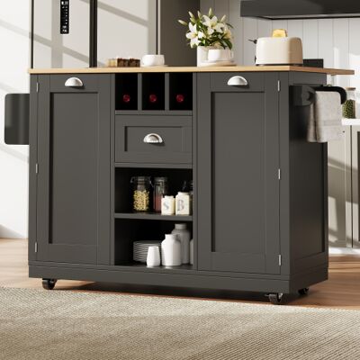 XISRENS Isola Cucina, Carrello Da Pranzo Con Piano Di Lavoro, Credenza, Carrello Da Pranzo Con Finitura Effetto Legno, Portasciugamani Laterale, Con Portabottiglie, Con Rotelle, Nero XISRENS Isola Cucina, Carrello Da Pranzo Con Piano Di Lavoro, Credenza, Carrello Da Pranzo Con Finitura Effetto Legno, Portasciugamani Laterale, Con Portabottiglie, Con Rotelle, Nero