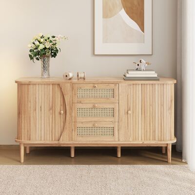 DANS LES NUAGES Cassettiera 140 Cm Rettangolare Con 3 Cassetti In Rattan, 2 Ante Contenitore E Piedi In Legno Massello, Stile Vintage, Mobile In Legno Per Soggiorno, Naturale DANS LES NUAGES Cassettiera 140 Cm Rettangolare Con 3 Cassetti In Rattan, 2 Ante Contenitore E Piedi In Legno Massello, Stile Vintage, Mobile In Legno Per Soggiorno, Naturale