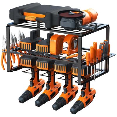 BEXTCOK Mensola Porta Attrezzi Da Parete – Supporto Per Trapani Con 4 Posti, Organizzatore A 3 Livelli Per Garage E Officina BEXTCOK Mensola Porta Attrezzi Da Parete – Supporto Per Trapani Con 4 Posti, Organizzatore A 3 Livelli Per Garage E Officina