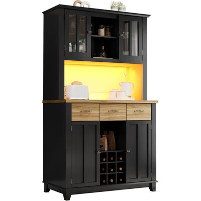 STILVORA Credenza Da Cucina Alta Con 6 Vani, 1 Portabottiglie E Led, Per Cucina O Soggiorno, In Mdf, Nero, 106 X 40 X 179,5 Cm STILVORA Credenza Da Cucina Alta Con 6 Vani, 1 Portabottiglie E Led, Per Cucina O Soggiorno, In Mdf, Nero, 106 X 40 X 179,5 Cm