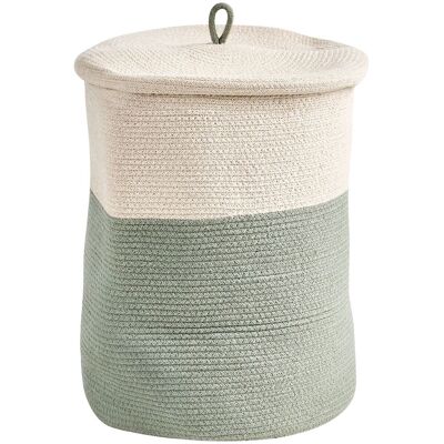 BELIANI Cesto Porta Biancheria In Cotone Intrecciato Beige Chiaro E Verde Silopi BELIANI Cesto Porta Biancheria In Cotone Intrecciato Beige Chiaro E Verde Silopi