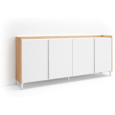 SKRAUT HOME - Credenza, Mobile, Cucina, Madia, Mobile Ingresso, 207x35x91cm, 4 Porte, Design Industriale, Led, Stile Moderno, Bianco E Rovere Soft SKRAUT HOME - Credenza, Mobile, Cucina, Madia, Mobile Ingresso, 207x35x91cm, 4 Porte, Design Industriale, Led, Stile Moderno, Bianco E Rovere Soft