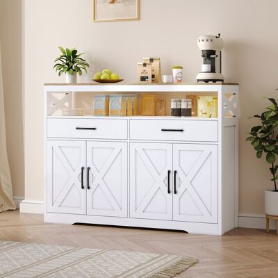OEM Buffet / Mobile Di Stoccaggio - Scandinavo - 140x40x105 Cm - Bianco E Legno Chiaro - 2 Porte 2 Cassetti OEM Buffet / Mobile Di Stoccaggio - Scandinavo - 140x40x105 Cm - Bianco E Legno Chiaro - 2 Porte 2 Cassetti