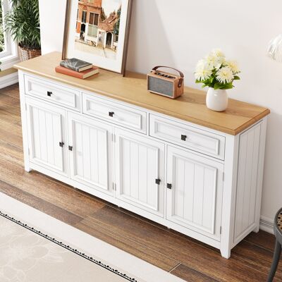 MODENVIE Madia Contenitore Con 4 Ante E 3 Cassetti, Ripiani Regolabili, Per Soggiorno O Ingresso, Mdf, Bianco, 160×35×76 Cm MODENVIE Madia Contenitore Con 4 Ante E 3 Cassetti, Ripiani Regolabili, Per Soggiorno O Ingresso, Mdf, Bianco, 160×35×76 Cm