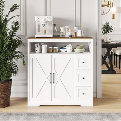SOLKVUNZA Madia 100 X 40 X 105 Cm Con Cassetti E Ripiani Contenitore - Stile Scandinavo - Bianco SOLKVUNZA Madia 100 X 40 X 105 Cm Con Cassetti E Ripiani Contenitore - Stile Scandinavo - Bianco