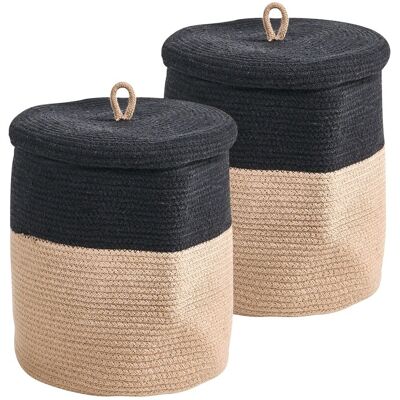 BELIANI Set Di 2 Cesti Portaoggetti In Cotone Intrecciato, Nero E Beige, Silopi BELIANI Set Di 2 Cesti Portaoggetti In Cotone Intrecciato, Nero E Beige, Silopi