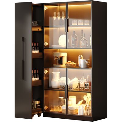 STILVORA Vetrina Contenitore Con 2 Cassetti, Ripiani Laterali Estraibili E Led, In Mdf, Nero, 110×35×160 Cm STILVORA Vetrina Contenitore Con 2 Cassetti, Ripiani Laterali Estraibili E Led, In Mdf, Nero, 110×35×160 Cm