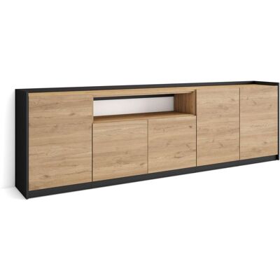 SKRAUT HOME - Credenza, Mobile, Cucina, Madia, 260x37x80cm, 5 Porte, Rovere E Nero SKRAUT HOME - Credenza, Mobile, Cucina, Madia, 260x37x80cm, 5 Porte, Rovere E Nero