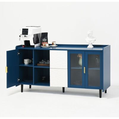 STILVORA Credenza Con 2 Cassetti, 2 Vani A Giorno E 2 Ante In Vetro, Stile Moderno, In Mdf, Blu STILVORA Credenza Con 2 Cassetti, 2 Vani A Giorno E 2 Ante In Vetro, Stile Moderno, In Mdf, Blu