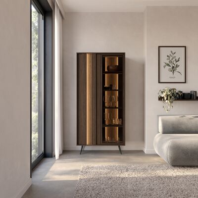 DMORA Vetrina Katiso, Mobile Espositore 8 Ripiani, 2 Ante, Con Led, 94x40x196h Cm Marrone Noce DMORA Vetrina Katiso, Mobile Espositore 8 Ripiani, 2 Ante, Con Led, 94x40x196h Cm Marrone Noce