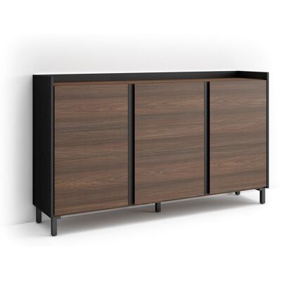 SKRAUT HOME - Credenza, Mobile, Cucina, Madia, Mobile Ingresso, 156x35x91cm, 3 Porte, Design Industriale, Led, Stile Moderno, Rovere Scuro E Nero SKRAUT HOME - Credenza, Mobile, Cucina, Madia, Mobile Ingresso, 156x35x91cm, 3 Porte, Design Industriale, Led, Stile Moderno, Rovere Scuro E Nero