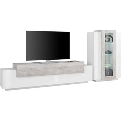 TOPQUALITY FURNITURE Mobile Televisore Da Salotto 200 Cm Con Vetrina Bianco Lucido Cemento TOPQUALITY FURNITURE Mobile Televisore Da Salotto 200 Cm Con Vetrina Bianco Lucido Cemento