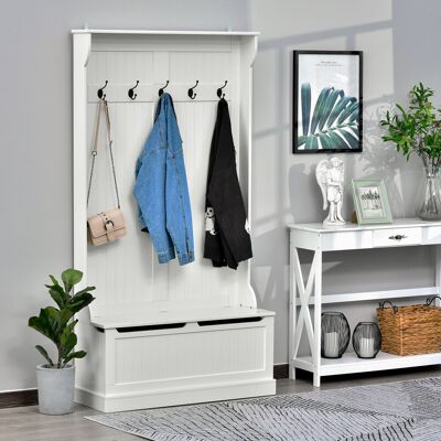 PZCC Appendiabiti Con Scarpiera, Appendiabiti Con Panca, Appendiabiti Da Ingresso Con 5 Ganci E Vano Portaoggetti, 96x34x179,7 Cm, Avorio PZCC Appendiabiti Con Scarpiera, Appendiabiti Con Panca, Appendiabiti Da Ingresso Con 5 Ganci E Vano Portaoggetti, 96x34x179,7 Cm, Avorio