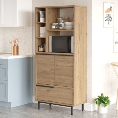 DMORA Credenza Cinisi, Madia 4 Ripiani, 3 Ante, 7 Vani, 75x36x162h Cm Marrone Rovere DMORA Credenza Cinisi, Madia 4 Ripiani, 3 Ante, 7 Vani, 75x36x162h Cm Marrone Rovere