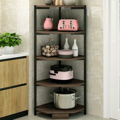 BAKAJI Scaffale Angolare 5 Ripiani Metallo Legno Libreria Angolo Multiuso 40x120 Nero BAKAJI Scaffale Angolare 5 Ripiani Metallo Legno Libreria Angolo Multiuso 40x120 Nero