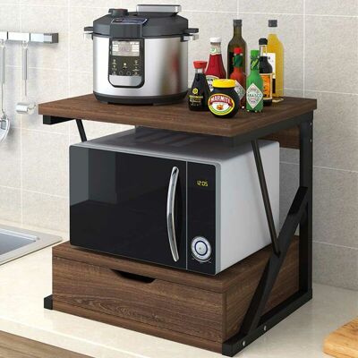 BAKAJI Scaffale Mensola Cucina Mobiletto Porta Microonde Cassetto Metallo Legno Noce BAKAJI Scaffale Mensola Cucina Mobiletto Porta Microonde Cassetto Metallo Legno Noce