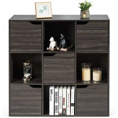 COSTWAY - Scaffale Portaoggetti Guardaroba Mensola Libreria In Legno Mobile Con 9 Cubi, Scaffale Cubo Porta Libri (grigio-marrone) COSTWAY - Scaffale Portaoggetti Guardaroba Mensola Libreria In Legno Mobile Con 9 Cubi, Scaffale Cubo Porta Libri (grigio-marrone)