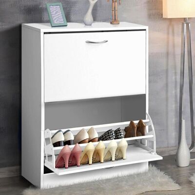 BAKAJI - Scarpiera 2 Ante Ripiani Doppia Profondita In Melamina 60x24x83cm Colore Bianco BAKAJI - Scarpiera 2 Ante Ripiani Doppia Profondita In Melamina 60x24x83cm Colore Bianco