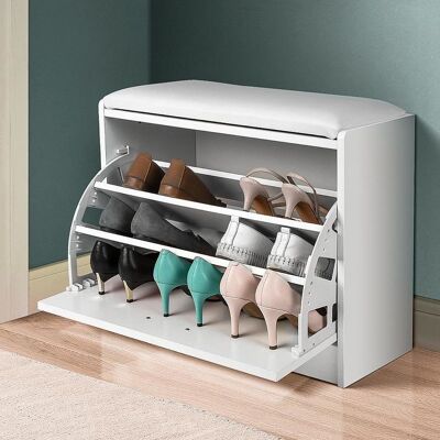 BAKAJI - Scarpiera Panca 1 Anta Tripla Profondita Con Seduta In Eco Pelle Bianco 60x30x48 BAKAJI - Scarpiera Panca 1 Anta Tripla Profondita Con Seduta In Eco Pelle Bianco 60x30x48