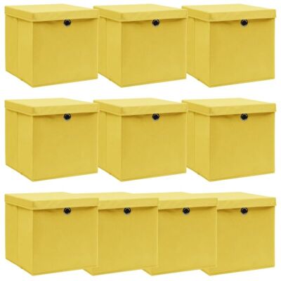 VIDAXL Scatole Con Coperchi 10pz Gialle 32x32x32 Cm Tessuto - VIDAXL Scatole Con Coperchi 10pz Gialle 32x32x32 Cm Tessuto -