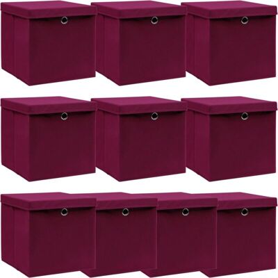 VIDAXL Scatole Con Coperchi 10 Pz Rosso Scuro 32x32x32 Cm Tessuto - VIDAXL Scatole Con Coperchi 10 Pz Rosso Scuro 32x32x32 Cm Tessuto -