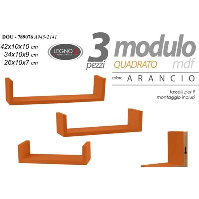 BAKAJI - Set 3 Mensole Lineari In Differenti Dimensioni Con Finitura Arancione BAKAJI - Set 3 Mensole Lineari In Differenti Dimensioni Con Finitura Arancione