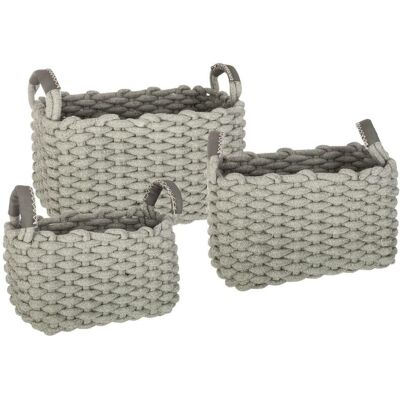 ATMOSPHERA - Set Di 3 Cestini Rettangolari In Cotone Lavorato A Maglia Con Manici L24 28 35cm - Grigio Créateur D'Intérieur ATMOSPHERA - Set Di 3 Cestini Rettangolari In Cotone Lavorato A Maglia Con Manici L24 28 35cm - Grigio Créateur D'Intérieur