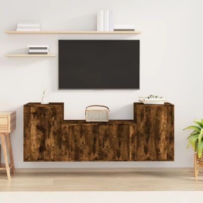 VIDAXL Set Mobili Porta Tv 3 Pz Rovere Fumo In Legno Multistrato - VIDAXL Set Mobili Porta Tv 3 Pz Rovere Fumo In Legno Multistrato -