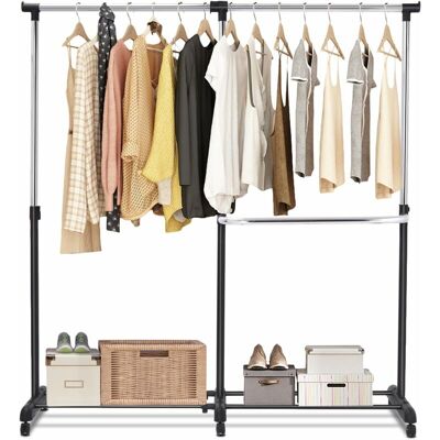 COSTWAY Stand Appendiabiti Attaccapanni Da Terra, Porta Abiti Con Ruote, In Acciaio, Design Regolabile E Salvaspazio, (91-160) X 43 X (93-168) Cm, Nero - COSTWAY Stand Appendiabiti Attaccapanni Da Terra, Porta Abiti Con Ruote, In Acciaio, Design Regolabile E Salvaspazio, (91-160) X 43 X (93-168) Cm, Nero -