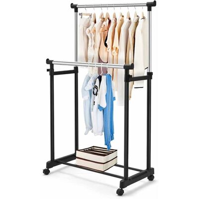 COSTWAY Stand Appendiabiti Multiuso In Metallo, Porta Abiti Con Ruote, Appendiabiti Doppio Con Altezza Regolabile, 86x43x94-168 Cm - COSTWAY Stand Appendiabiti Multiuso In Metallo, Porta Abiti Con Ruote, Appendiabiti Doppio Con Altezza Regolabile, 86x43x94-168 Cm -