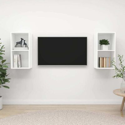vidaXL Armadi TV da parete - Set di 2 Bianchi in compensato 37x37x72 cm vidaXL Armadi TV da parete - Set di 2 Bianchi in compensato 37x37x72 cm
