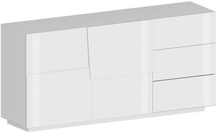 BOB GARDENS Web Furniture - Credenza 2 ante 3 cassetti moderna soggiorno camera da letto Glencoe Colore: Bianco Lucido