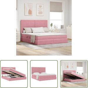 VIDAXL Letto Con Led - Letto Con Contenitore E Materasso Rosa 160 X 200 Cm Velluto VIDAXL Letto Con Led - Letto Con Contenitore E Materasso Rosa 160 X 200 Cm Velluto