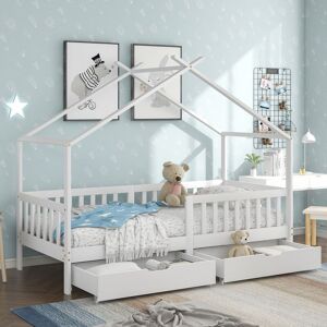 MERAX Letto Per Bambini Con 2 Cassetti - Letto Per Bambini In Legno Massello Di Pino Bianco - Rete Inclusa - 90 X 200 Cm MERAX Letto Per Bambini Con 2 Cassetti - Letto Per Bambini In Legno Massello Di Pino Bianco - Rete Inclusa - 90 X 200 Cm