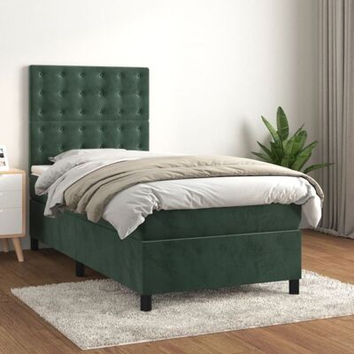 Letto Boxspring in Velluto Verde Scuro con Materasso - Arredamento Camera Letto Boxspring in Velluto Verde Scuro con Materasso - Arredamento Camera