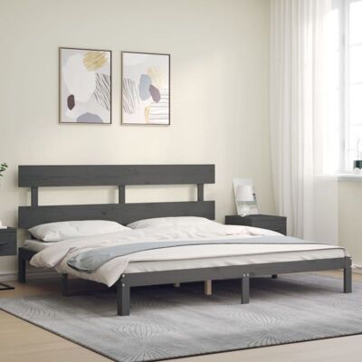 VIDAXL Giroletto Con Testiera Grigio 200x200 Cm In Legno Massello VIDAXL Giroletto Con Testiera Grigio 200x200 Cm In Legno Massello