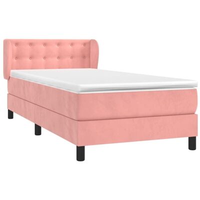 Letto in Velluto Rosa MAISON CHIC - Testiera Regolabile - Materasso a Molle Letto in Velluto Rosa MAISON CHIC - Testiera Regolabile - Materasso a Molle