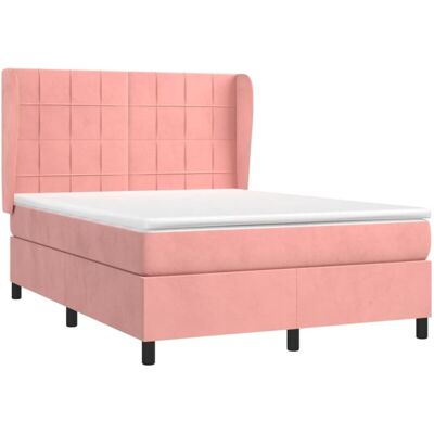 Letto box spring in velluto rosa - Materasso, Testiera regolabile - Arredamento camera Letto box spring in velluto rosa - Materasso, Testiera regolabile - Arredamento camera
