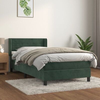 Letto in Velluto Verde Scuro Vida XL - Con Materasso e Testiera Regolabile Letto in Velluto Verde Scuro Vida XL - Con Materasso e Testiera Regolabile