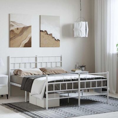 VIDAXL Giroletto Con Testiera E Pediera Metallo Bianco 135x190 Cm - VIDAXL Giroletto Con Testiera E Pediera Metallo Bianco 135x190 Cm -