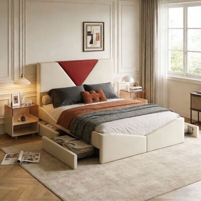 OEM Letto 140x190 Cm Con Contenitore - Pocketpop - Velluto Bianco Sporco - 4 Cassetti - Testiera - Rete A Doghe OEM Letto 140x190 Cm Con Contenitore - Pocketpop - Velluto Bianco Sporco - 4 Cassetti - Testiera - Rete A Doghe