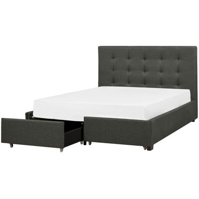 Letto doppio in tessuto grigio scuro con contenitore - ROCHELLE Letto doppio in tessuto grigio scuro con contenitore - ROCHELLE