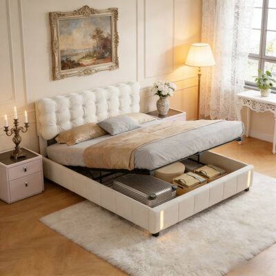 OCEVIA Letto Matrimoniale Contenitore 140x190 Cm Con Led Regolabile, Letto Matrimoniale Capitonné In Velluto, Rete A Doghe, Spazio Contenitore OCEVIA Letto Matrimoniale Contenitore 140x190 Cm Con Led Regolabile, Letto Matrimoniale Capitonné In Velluto, Rete A Doghe, Spazio Contenitore