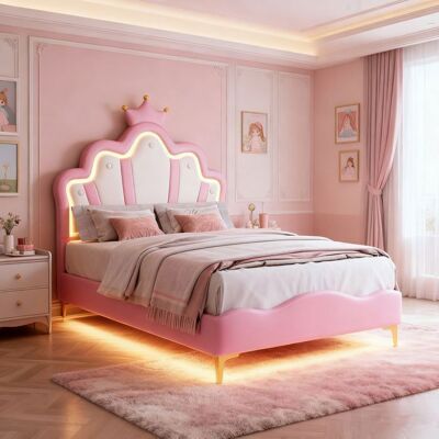 OEM Letto Per Bambini Principessa 90x200 Cm Led Rosa Con Rete A Doghe E Testiera Regolabile - Mdf E Similpelle OEM Letto Per Bambini Principessa 90x200 Cm Led Rosa Con Rete A Doghe E Testiera Regolabile - Mdf E Similpelle