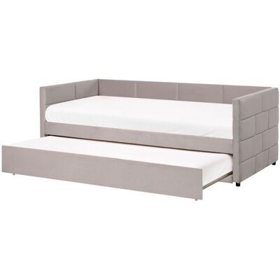 BELIANI Letto Singolo Con Secondo Letto A Scomparsa In Velluto E Telaio Con Doghe Grigio Chiaro 90x200cm Chavonne BELIANI Letto Singolo Con Secondo Letto A Scomparsa In Velluto E Telaio Con Doghe Grigio Chiaro 90x200cm Chavonne