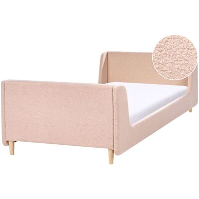 BELIANI Letto Moderno Con Rete 90 X 200 Cm Rivestito In Bouclé Per Bambini, Rete A Doghe Beige Laye BELIANI Letto Moderno Con Rete 90 X 200 Cm Rivestito In Bouclé Per Bambini, Rete A Doghe Beige Laye