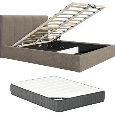 Unique Letto Con Contenitore 180 X 200 Cm Con Testata Letto Impunture Verticali Tessuto Talpa Con Materasso - Kilaclo Unique Letto Con Contenitore 180 X 200 Cm Con Testata Letto Impunture Verticali Tessuto Talpa Con Materasso - Kilaclo