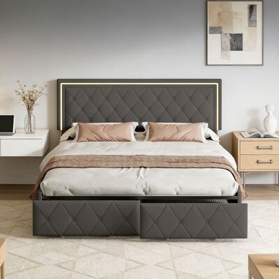 OEM Letto Matrimoniale 140×190 Cm - Pocketpop - Testata Regolabile - Illuminazione Led Integrata - 4 Cassetti Di Stoccaggio OEM Letto Matrimoniale 140×190 Cm - Pocketpop - Testata Regolabile - Illuminazione Led Integrata - 4 Cassetti Di Stoccaggio