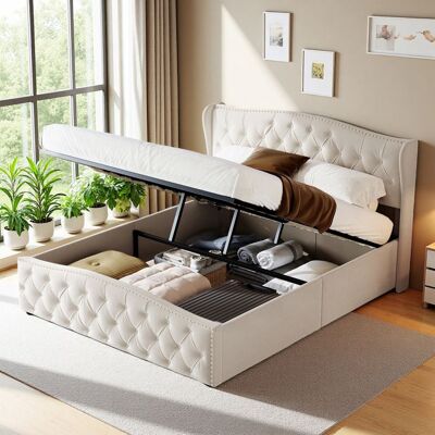 OEM Letto Matrimoniale 140x200 Cm - 231211sm - Velluto Beige - Rete A Doghe - Contenitore Di Stoccaggio Idraulico OEM Letto Matrimoniale 140x200 Cm - 231211sm - Velluto Beige - Rete A Doghe - Contenitore Di Stoccaggio Idraulico